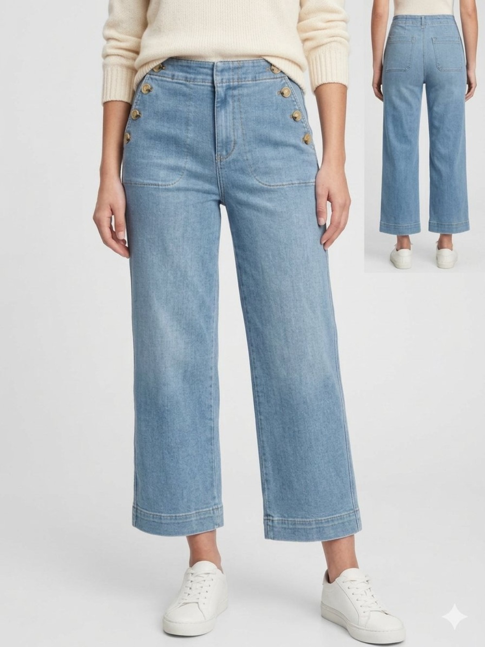 Talbots Sailor Jean Size 8 High-Rise Light Blue Button Detail Cropped
